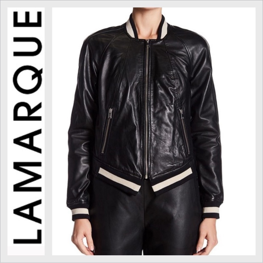 Lamarque Selby Black Leather Bomber Full Zip Moto Jacket S